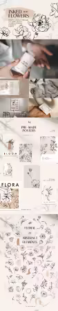 INKED FLOWERS Line Art Set
