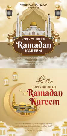 Ramadan kareem psd poster with a picture of a mosque and a month