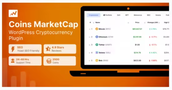 Codecanyon - Coins MarketCap v5.8.0 - WordPress Cryptocurrency Plugin 21429844