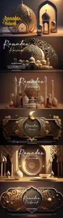 Ramadan kareem psd banner template with 3d render islamic background