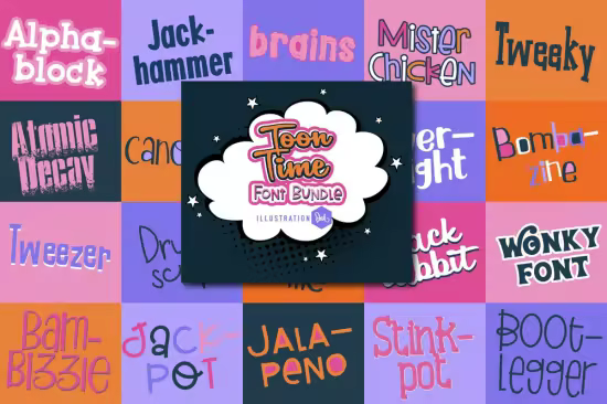 Toon Time Font Bundle - 20 Premium Fonts