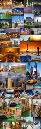 Architecture, night city - 50 stock photo collection