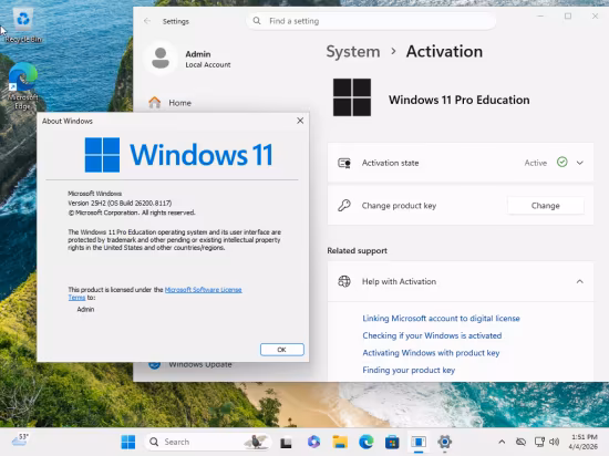 Windows 11 Education/Pro Education 25H2 Build 26200.8117 (No TPM Required) Multilingual Preactivated