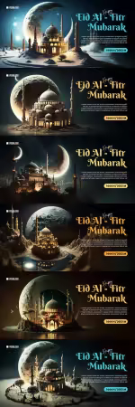 Happy eid alfitr poster with mosque psd banner background