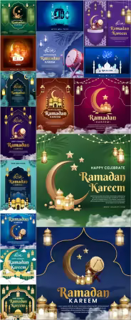 Ramadan kareem, eid mubarak with a picture of a mosque, with a lantern and a lamp flyer psd