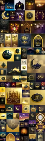 Ramadan kareem arabic golden design - 100 vector collection