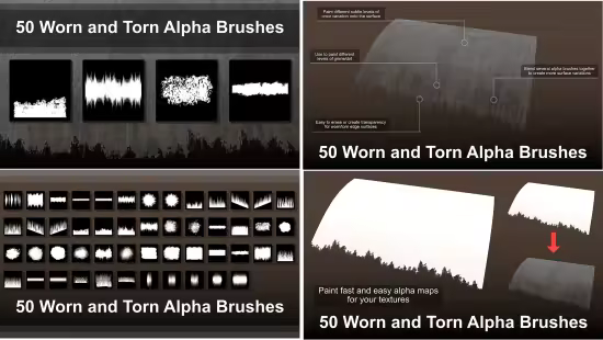 SuperhiveMarket - 50 Alpha Brushes - Worn and Torn Edges