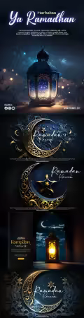 PSD ramadan kareem banner template with 3d render islamic background