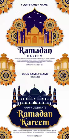 Ramadan kareem, eid mubarak with a picture of a mosque