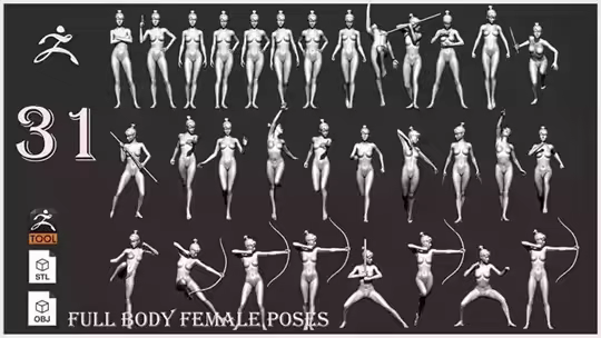 Artstation - 31 Female full body poses ZTL+OBJ+STL
