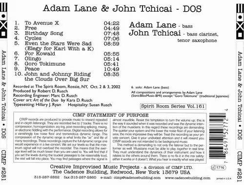 Adam Lane &amp; John Tchicai - DOS (2003)