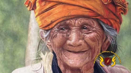 Portrait in colored pencils on sanded paper