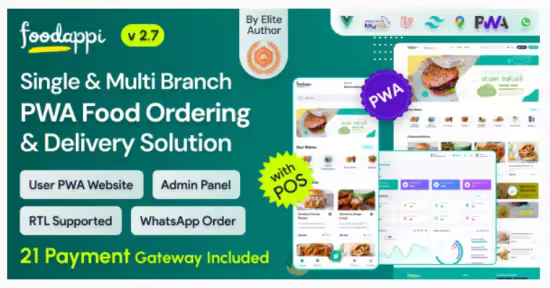 Codecanyon - FoodAppi v2.6 - PWA Food Delivery System and WhatsApp Menu Ordering with Admin Panel 51692522 -