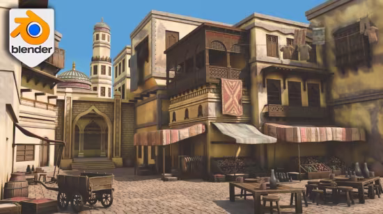 Blender Stylized Arabian Market Environment: Build 3D Scene