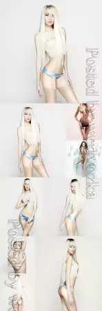 Blonde with long hair in sexy lingerie stock photo