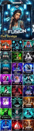 Flyers in PSD, 25 templates nightclub, party, DJ, summer, saturday