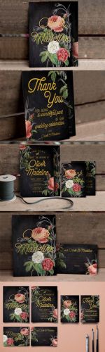 CreativeMarket Hand Drawn Floral Wedding Invitation