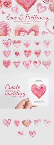 Creativemarket 22 Watercolor Textured Hearts