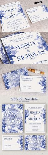 Creativemarket China Blue Wedding Invitation 