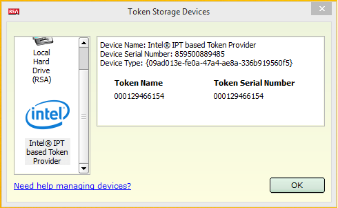 Intel IPT based Token Provider for RSA SecurID 1.2.0
