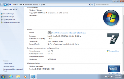 Windows 7 Ultimate Sp1 x86 En-Us ESD Feb 2016 Pre-Activated