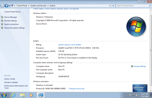 Windows 7 Enterprises Sp1 x86 En-Us ESD Feb 2016 Pre-Activated