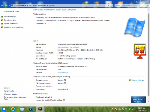 Windows 7 Aero Blue Lite Edition 2016 (x64) Pre-Activated