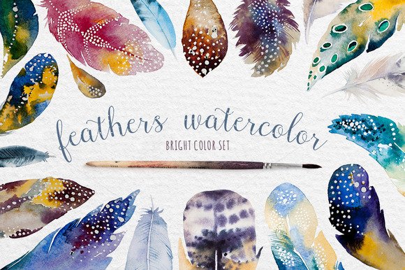 CreativeMarket - Watercolor feather DIY