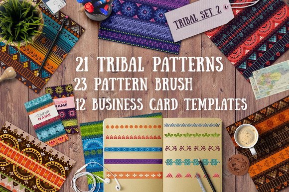  CreativeMarket - 2.Tribal patterns, brushes and cards