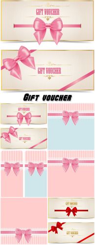 Gift voucher with pink bow, vector background