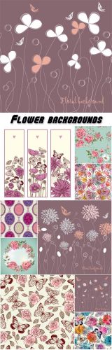 VectorBackground with butterflies &amp; flowers 