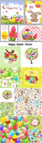  Vector - Happy Easter, Easter vector texture with rabbits
