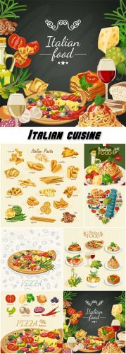 Vector - Italian cuisine, spaghetti, lasagna, pasta, pizza
