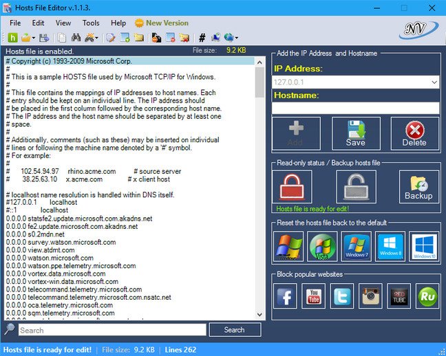 Hosts File Editor 1.1.3 portable