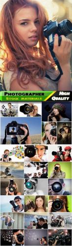 Man and a woman photographer with digital slr camera