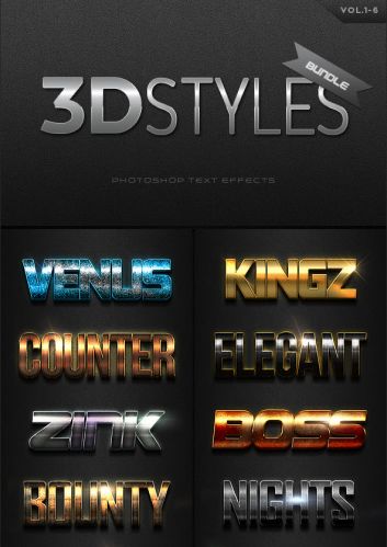  GraphicRiver - 3D Photoshop Text Effects Bundle Three