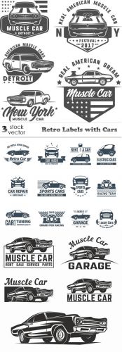 Vectors - Retro Labels with Cars