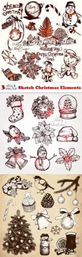 Vectors -- Sketch Christmas Elements