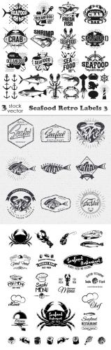 Vectors -- Seafood Retro Labels 3