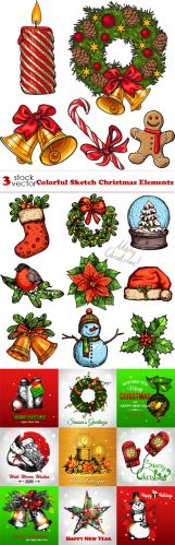 Vectors - Colorful Sketch Christmas Elements