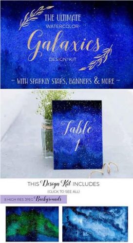 CreativeMarket - Watercolor Galaxy Sky Design Kit