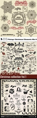  Vectors - Vintage Christmas Elements Mix 8