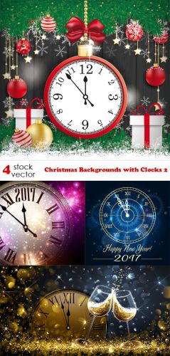 Vectors - Christmas Backgrounds with Clocks 2