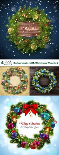 Vectors - Backgrounds with Christmas Wreath 4