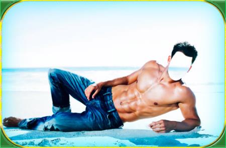 Template for Photoshop - Man on the shore of the beach