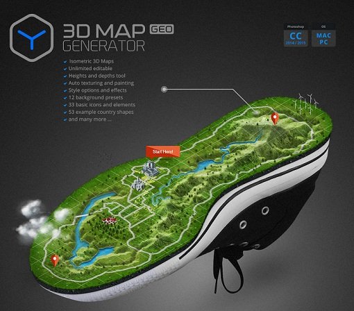  3D Map Generator - GEO Plug-in for Adobe Photoshop (Win/Mac)