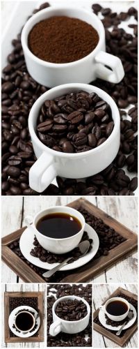 Cups with ground coffee and coffee beans 5X JPEG