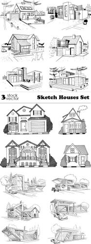 Vectors -- Sketch Houses Set