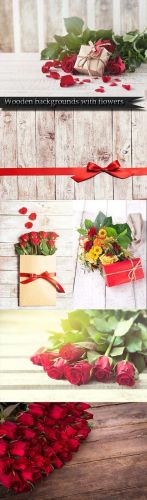 Wooden backgrounds with flowers 