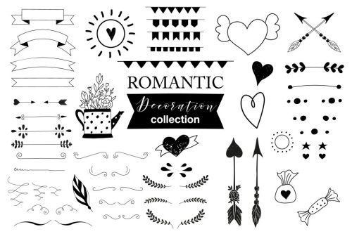 Hand drawn Romantic design kit